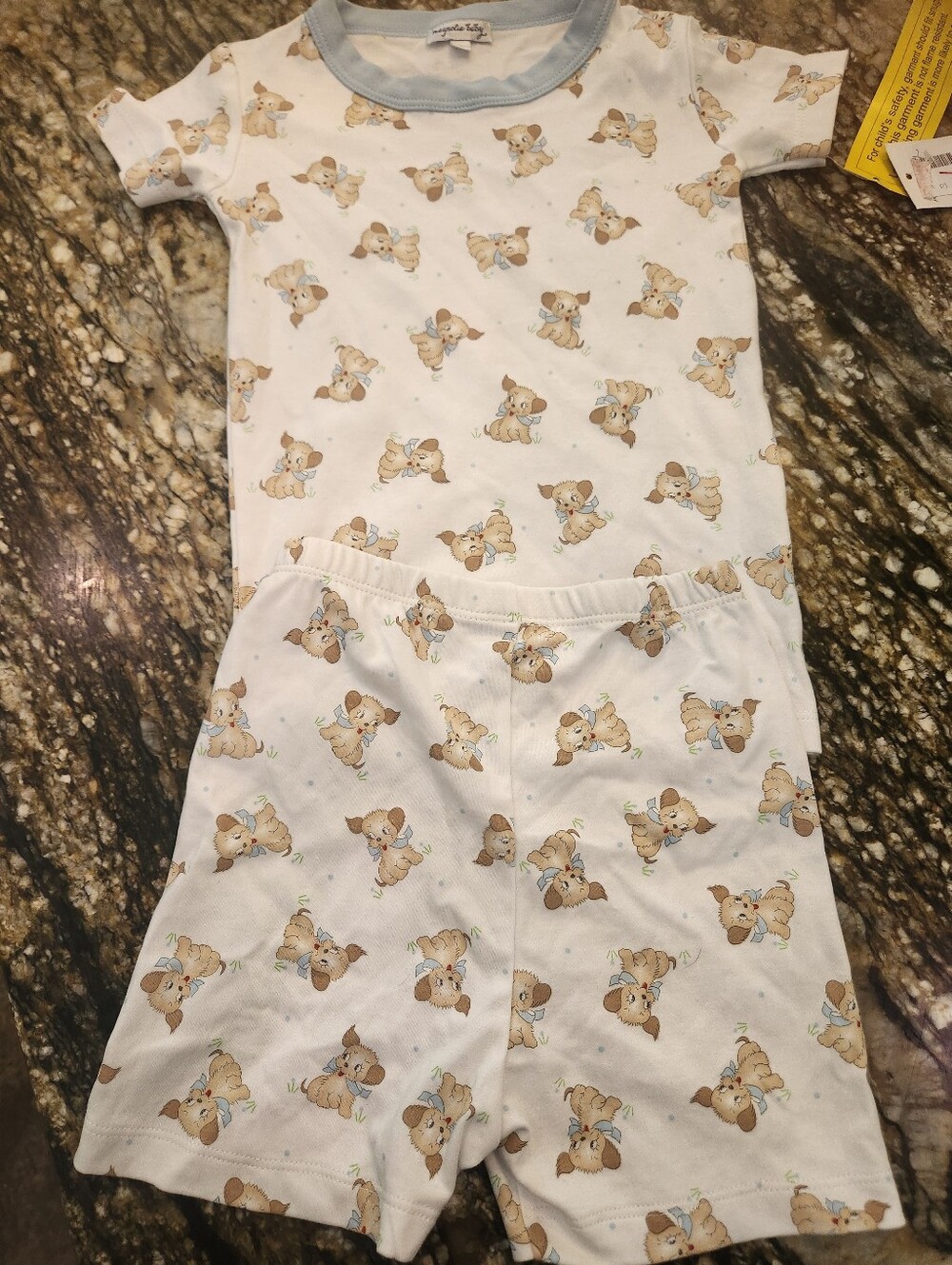 Baby/Toddler Puppy Print Short Pajama Set in White and Light Blue